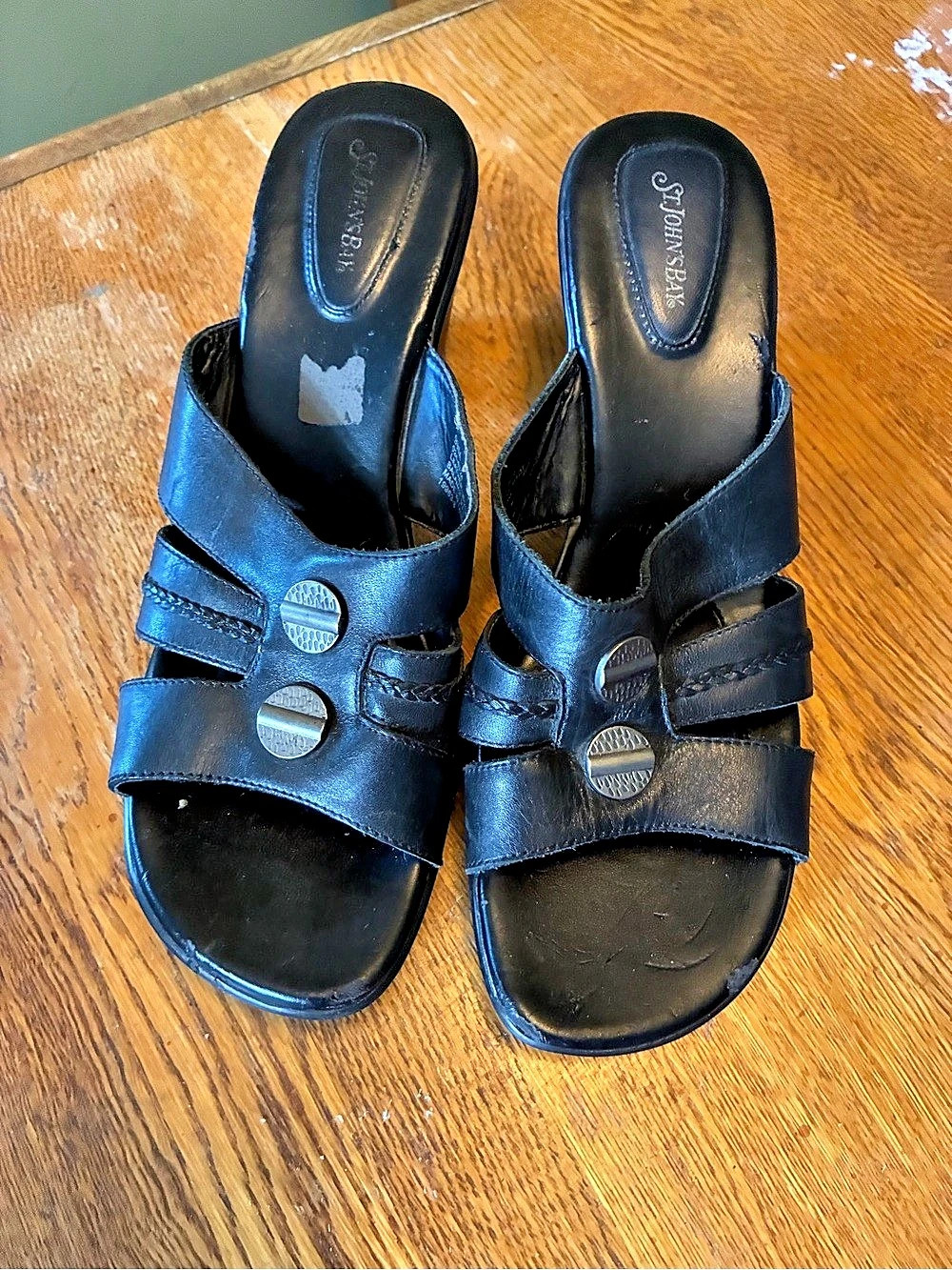 Softspots Black Leather Heeled Mules US 9.5